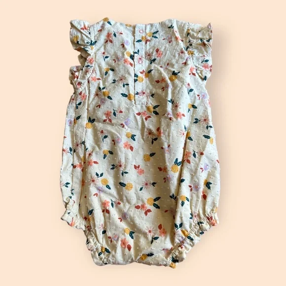 Baby Cat & Jack Cream All Over Floral Print One Piece Ruffle Detail Size 12 Mon - Picture 2 of 6
